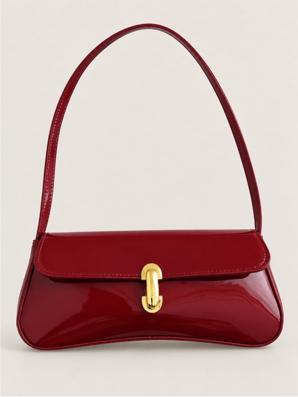 New! Cranberry Red Glossy Leather Gold Buckle Shoulder Bag Purse NWOT